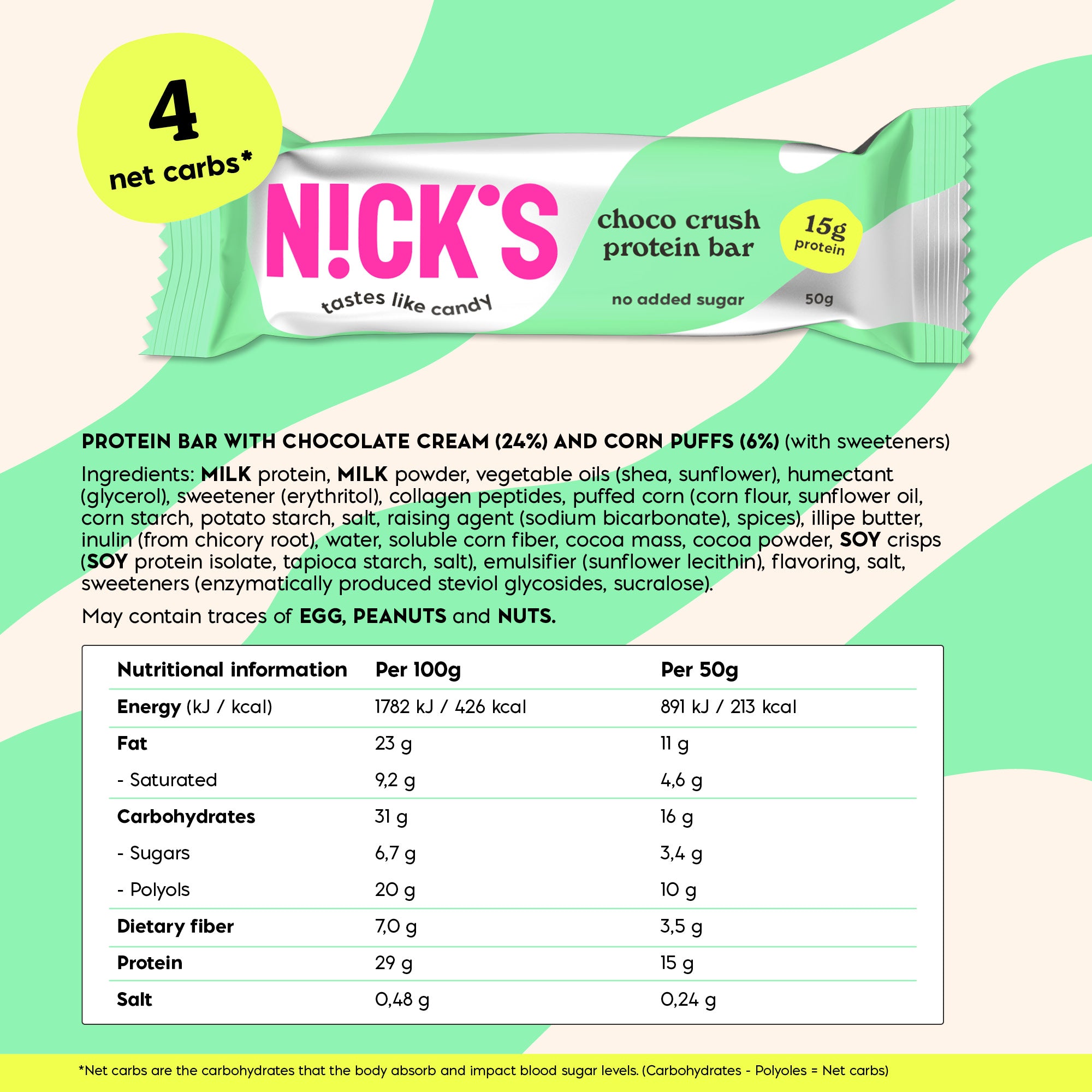 NICK'S Choco Crush Protein Bar 50 g