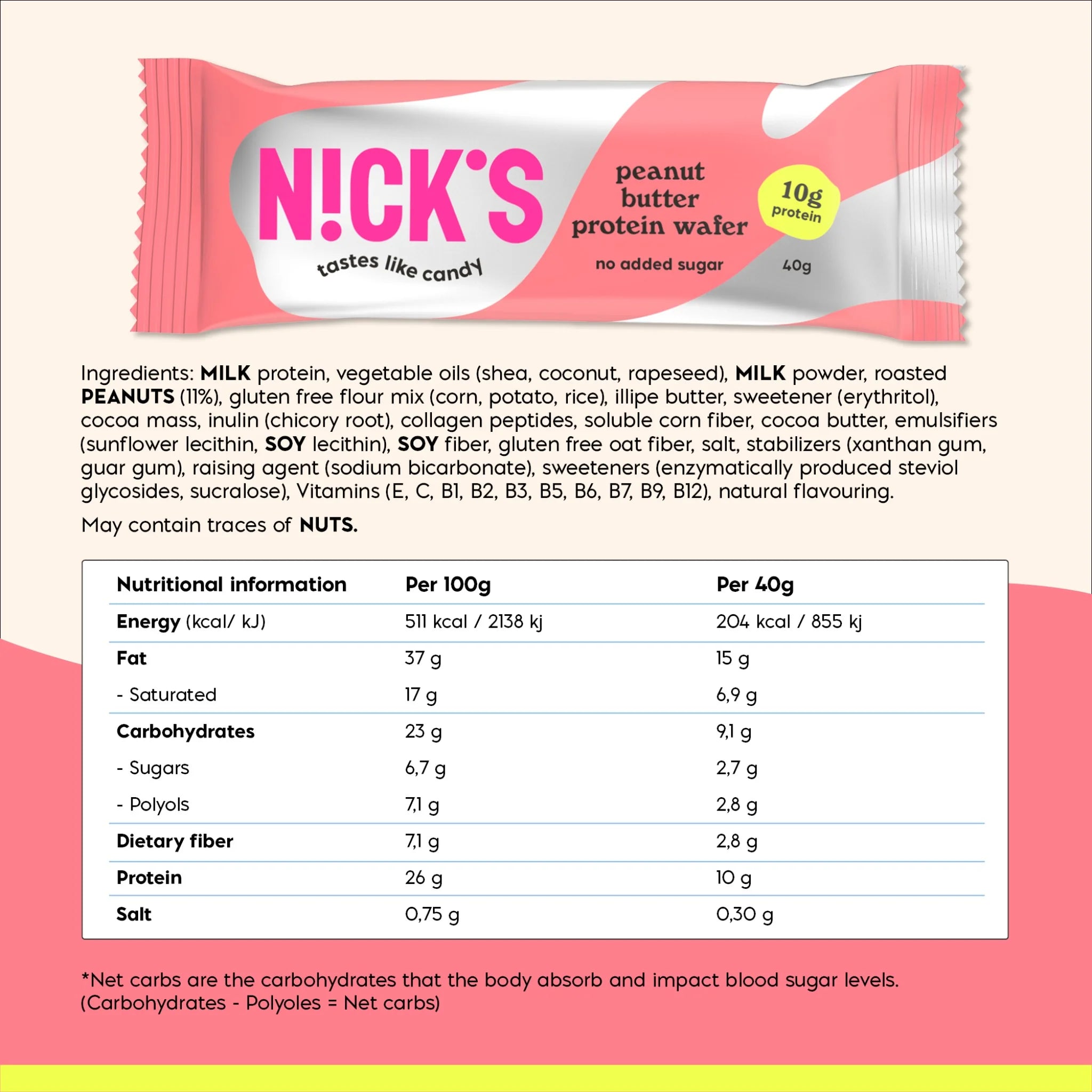 NICK'S Peanut Butter Protein Wafer 40 g