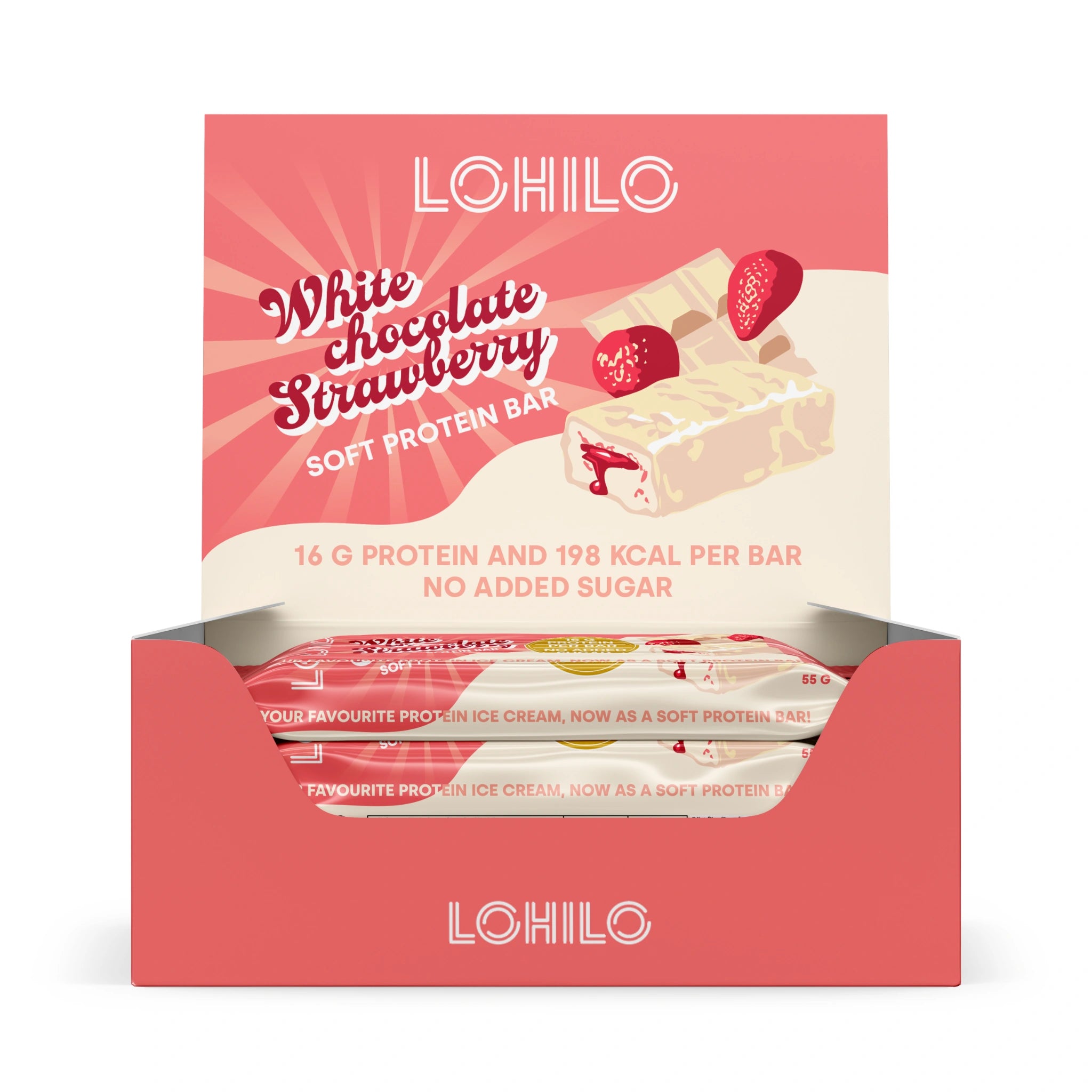 LOHILO White Chocolate Strawberry Protein Bar Box of 12