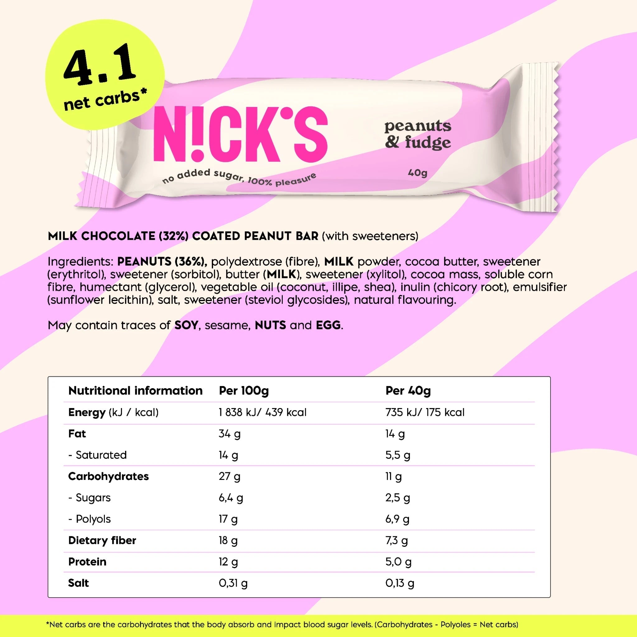 NICK’S Peanuts n’ Fudge Chocolate Bar 40 g