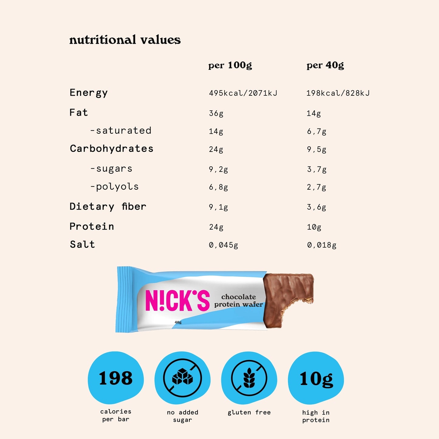 NICK'S-Proteiinivahvel "chocolate" 12 x 40g - njom.ee