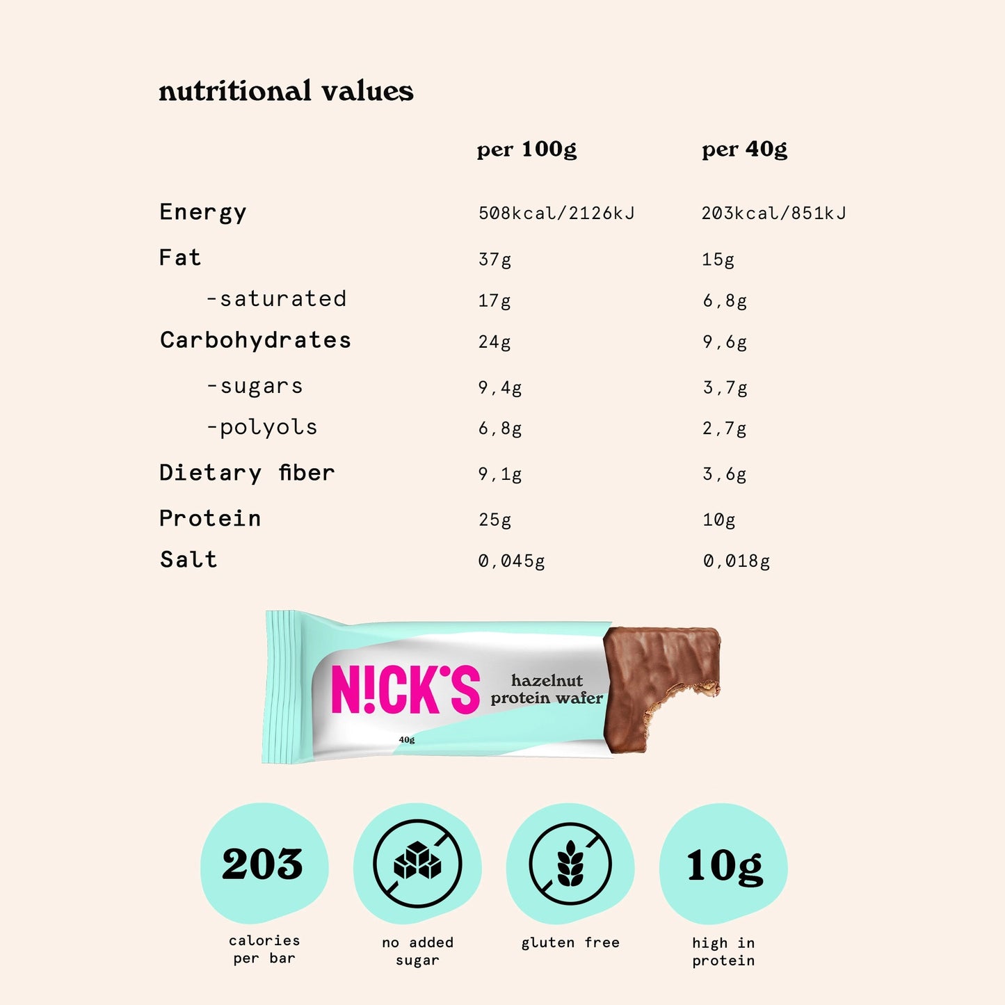 NICK'S-Proteiinivahvel "hazelnut" 40g - njom.ee